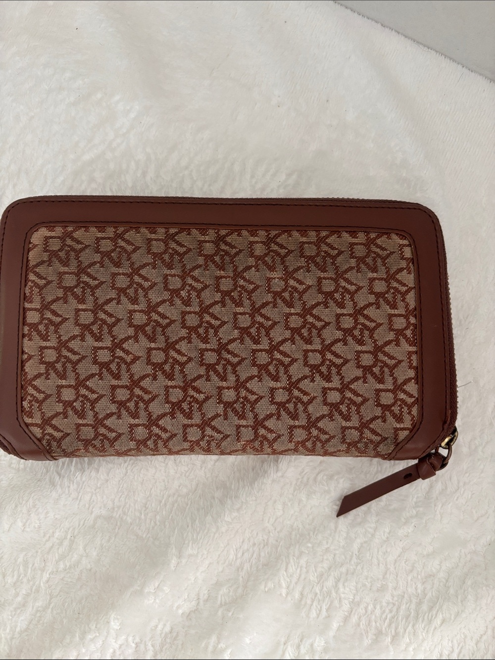 DKNY Brown Signature Logo Zip Wallet